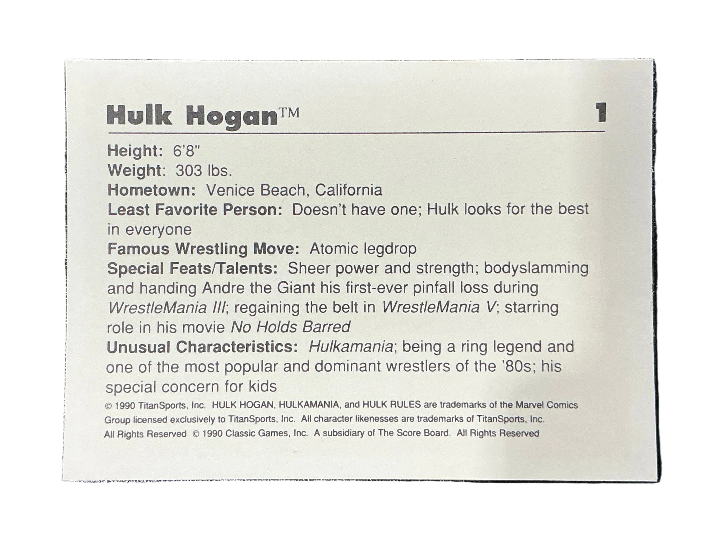 Classic WWF Hulk Hogan #1 Trading Card - Image 2
