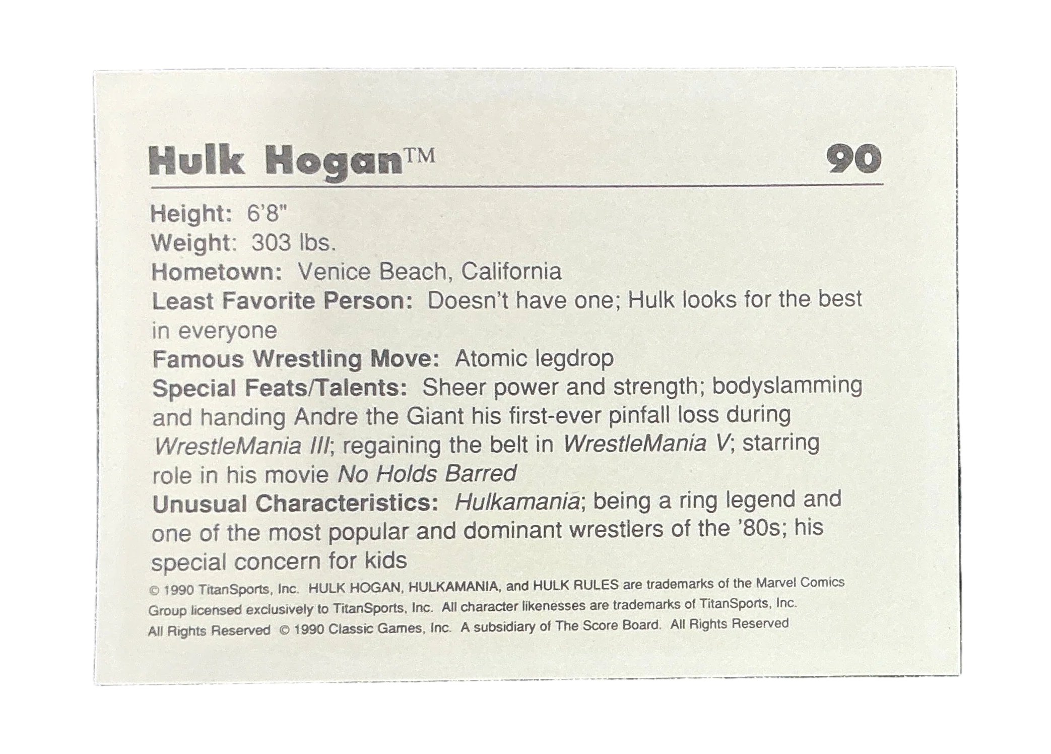 Classic WWF Hulkamania #90 Trading Card - Image 2