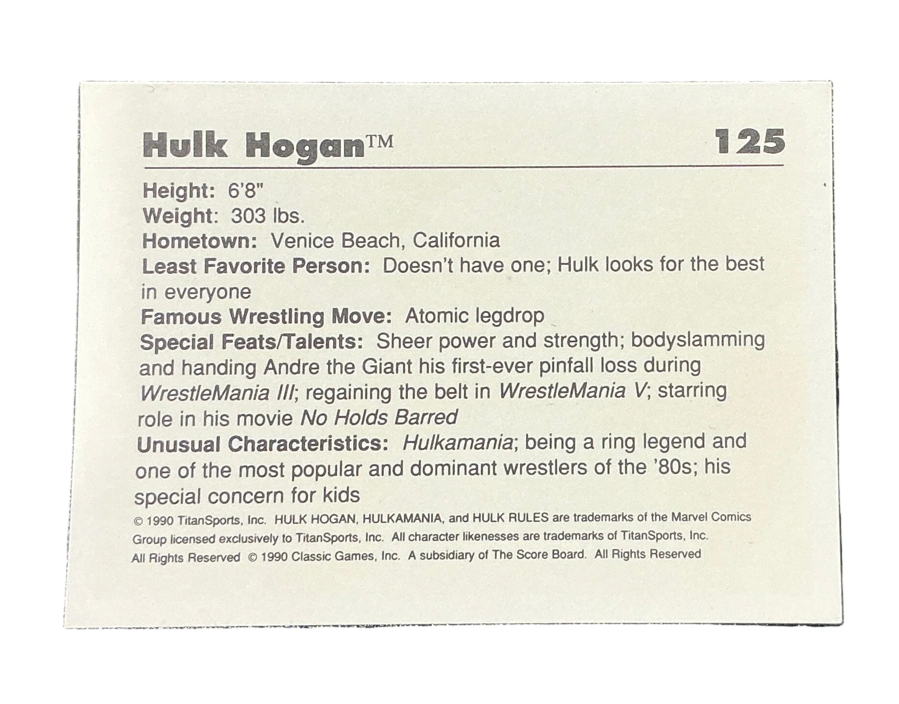Classic WWF Hulkster #125 Trading Card - Image 2