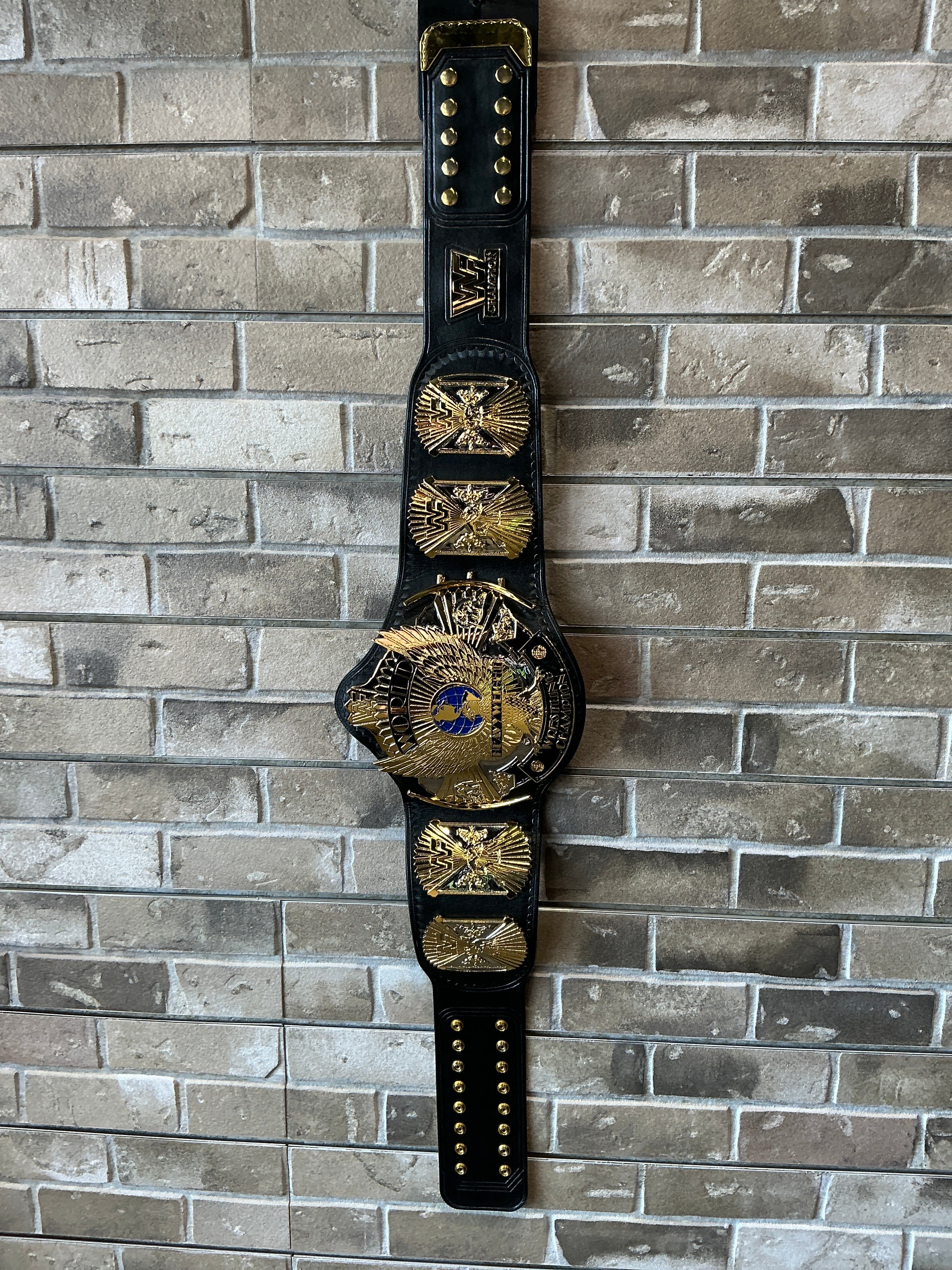 Winged Eagle Dual 24kt Gold Plated Full Leather Replica Title Belt UNSIGNED