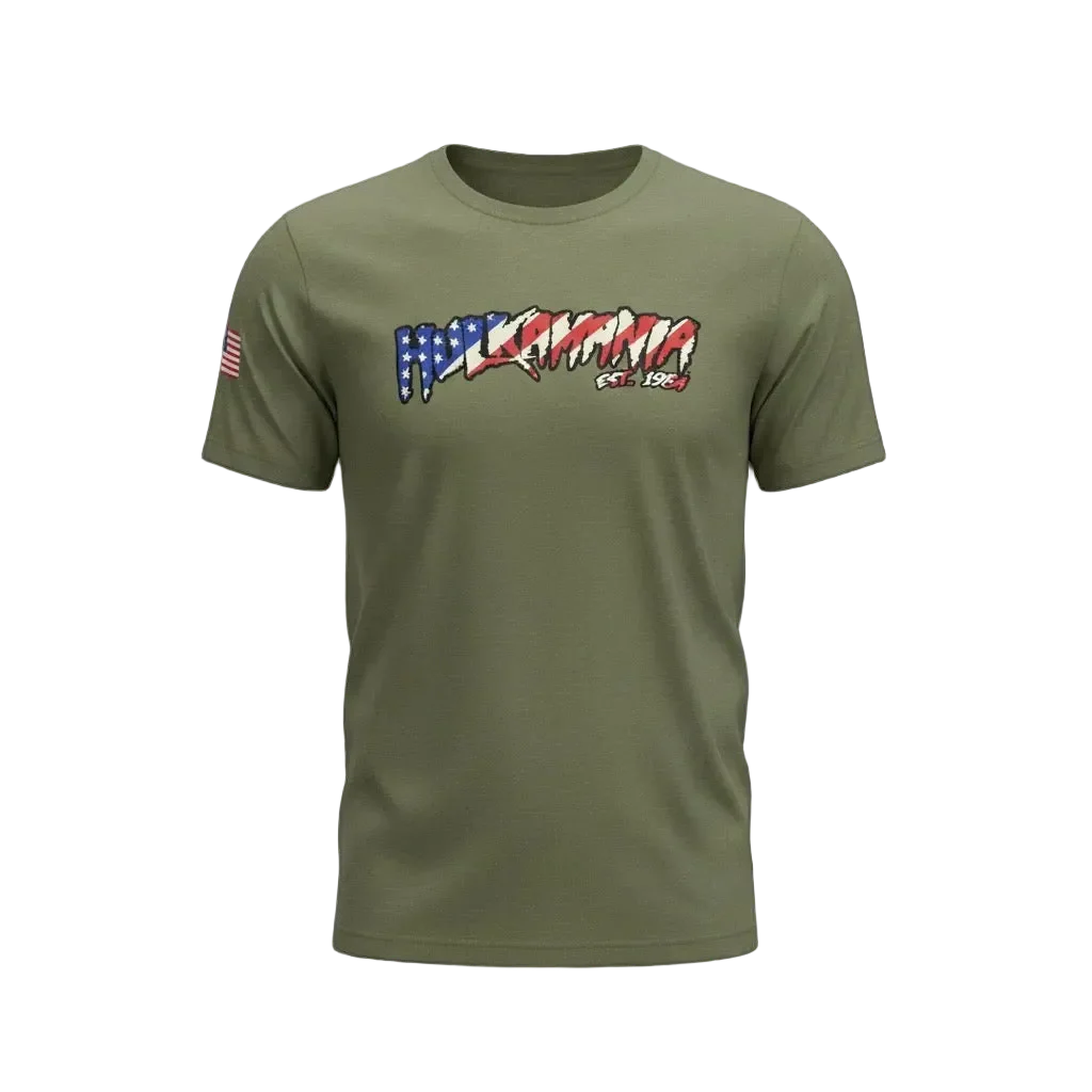 Green American Flag Hulkamania Adult T-Shirt