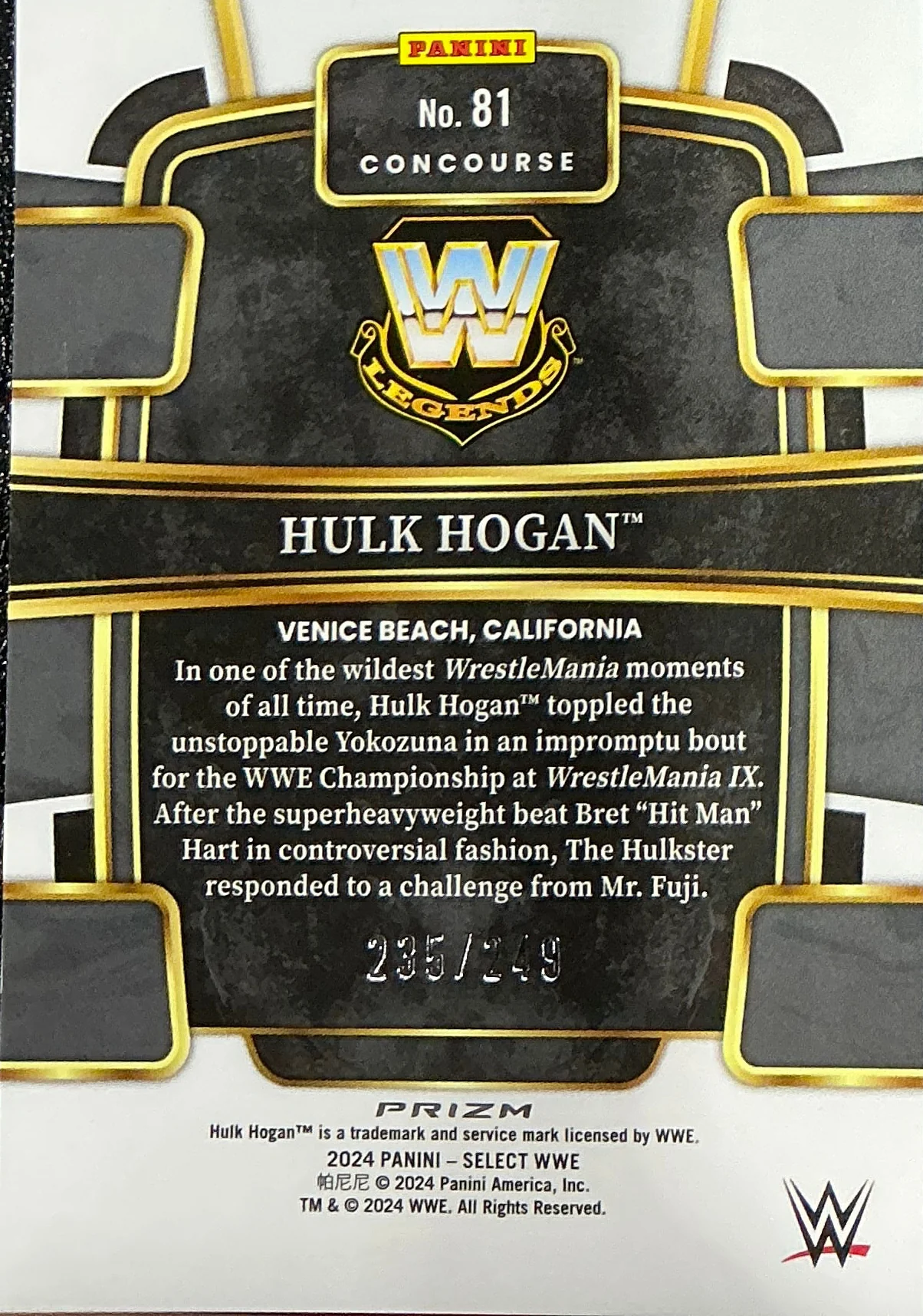 Select Panini Signed Hulk Hogan #81 Trading Card 235/249 - Image 2