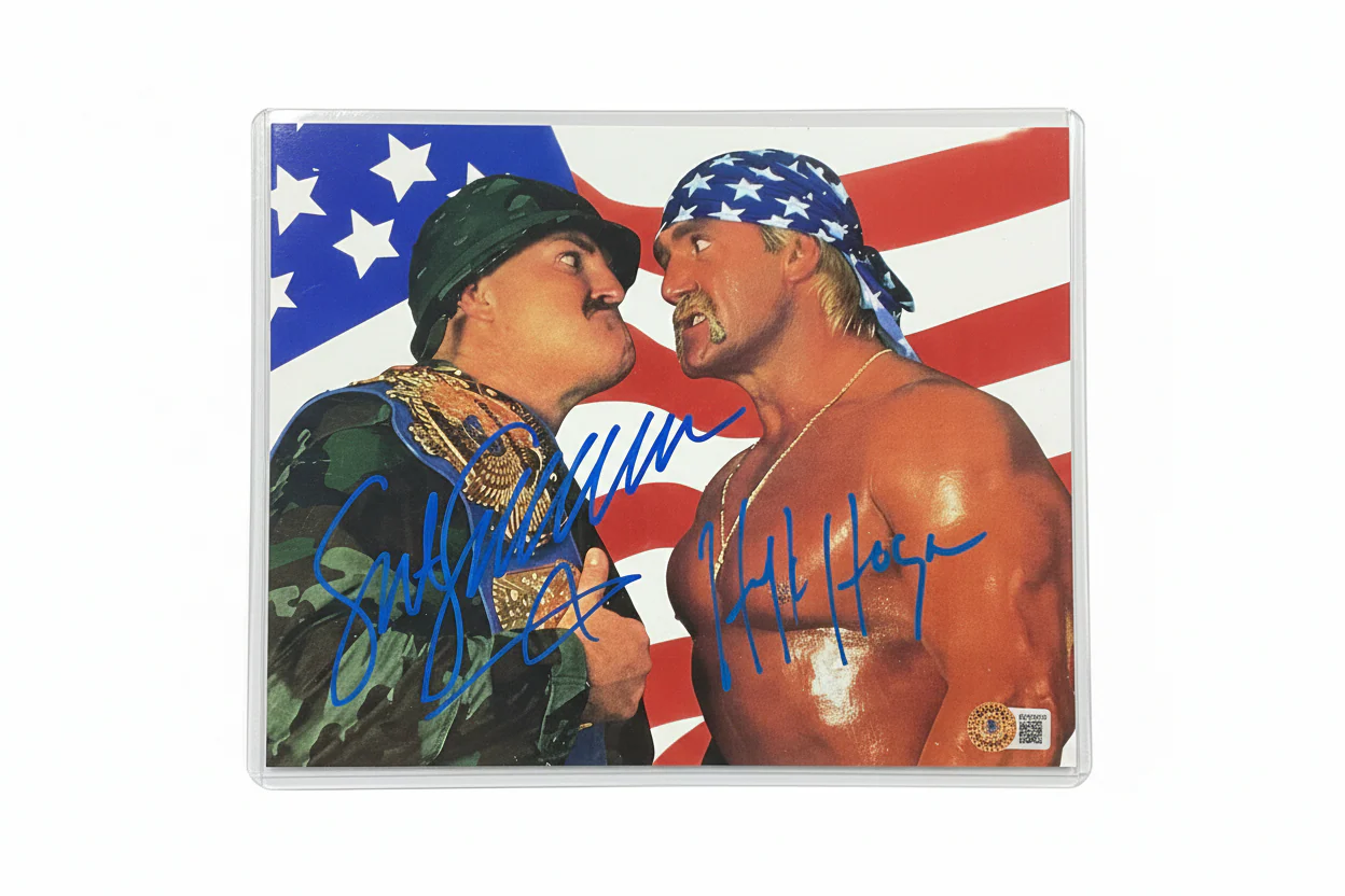 Signed 8x10 Photo of Hulk Hogan & Sgt. Slaughter- Dual Autograph,Beckett Certified