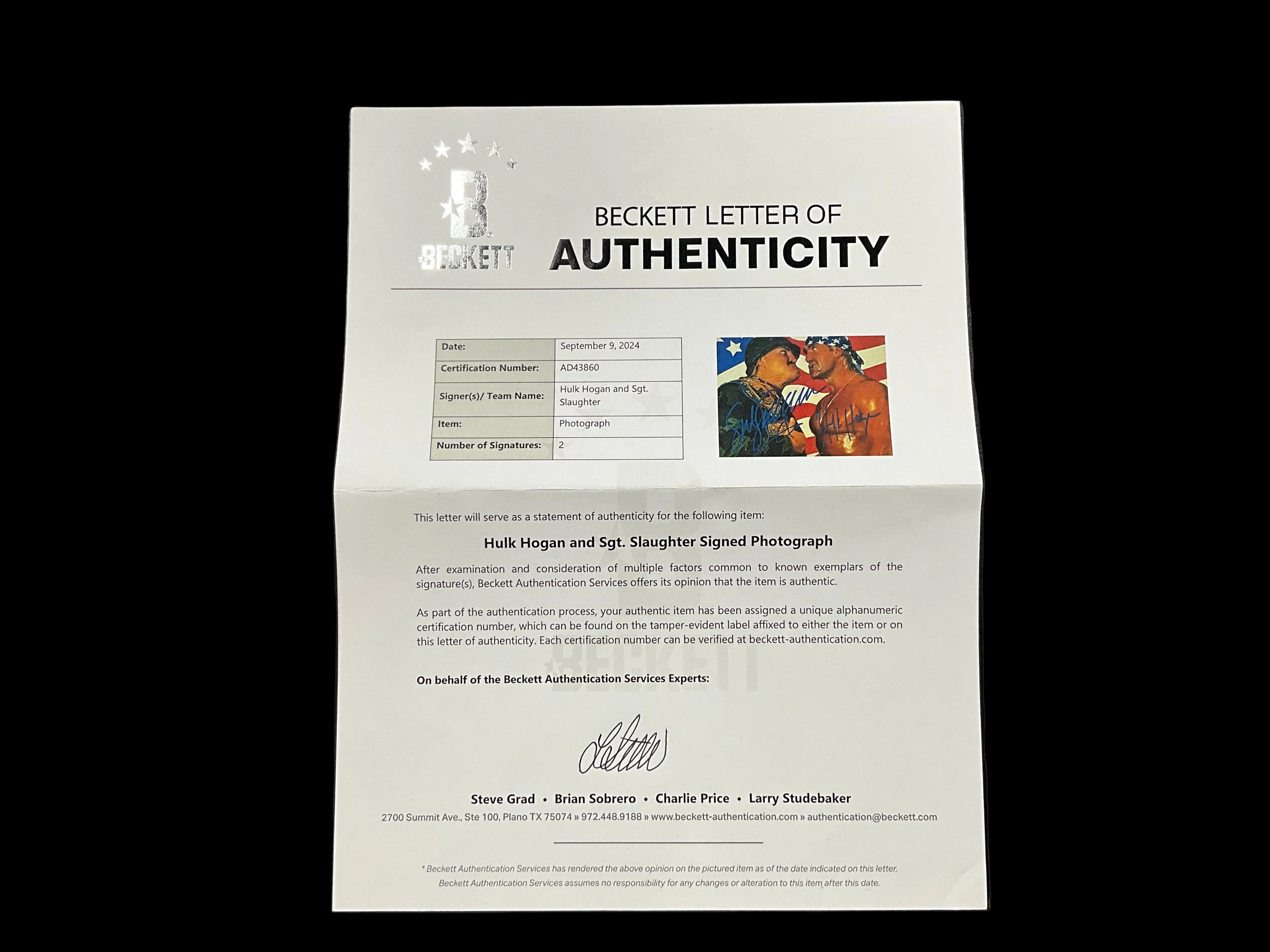 Signed 8x10 Photo of Hulk Hogan & Sgt. Slaughter- Dual Autograph,Beckett Certified - Image 2