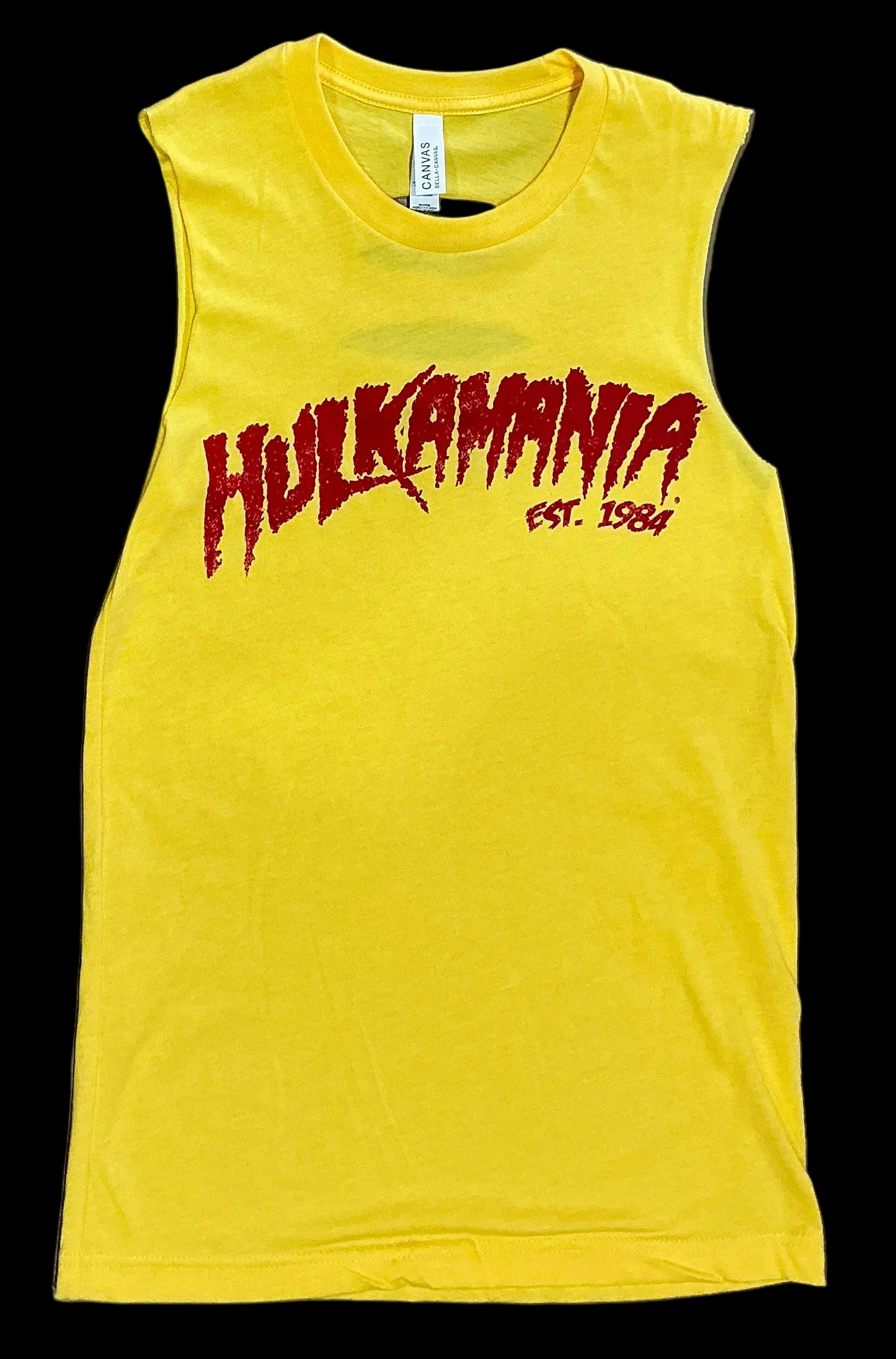 Sleeveless Vintage Yellow Hulkamania Cut Off Adult Tank Top
