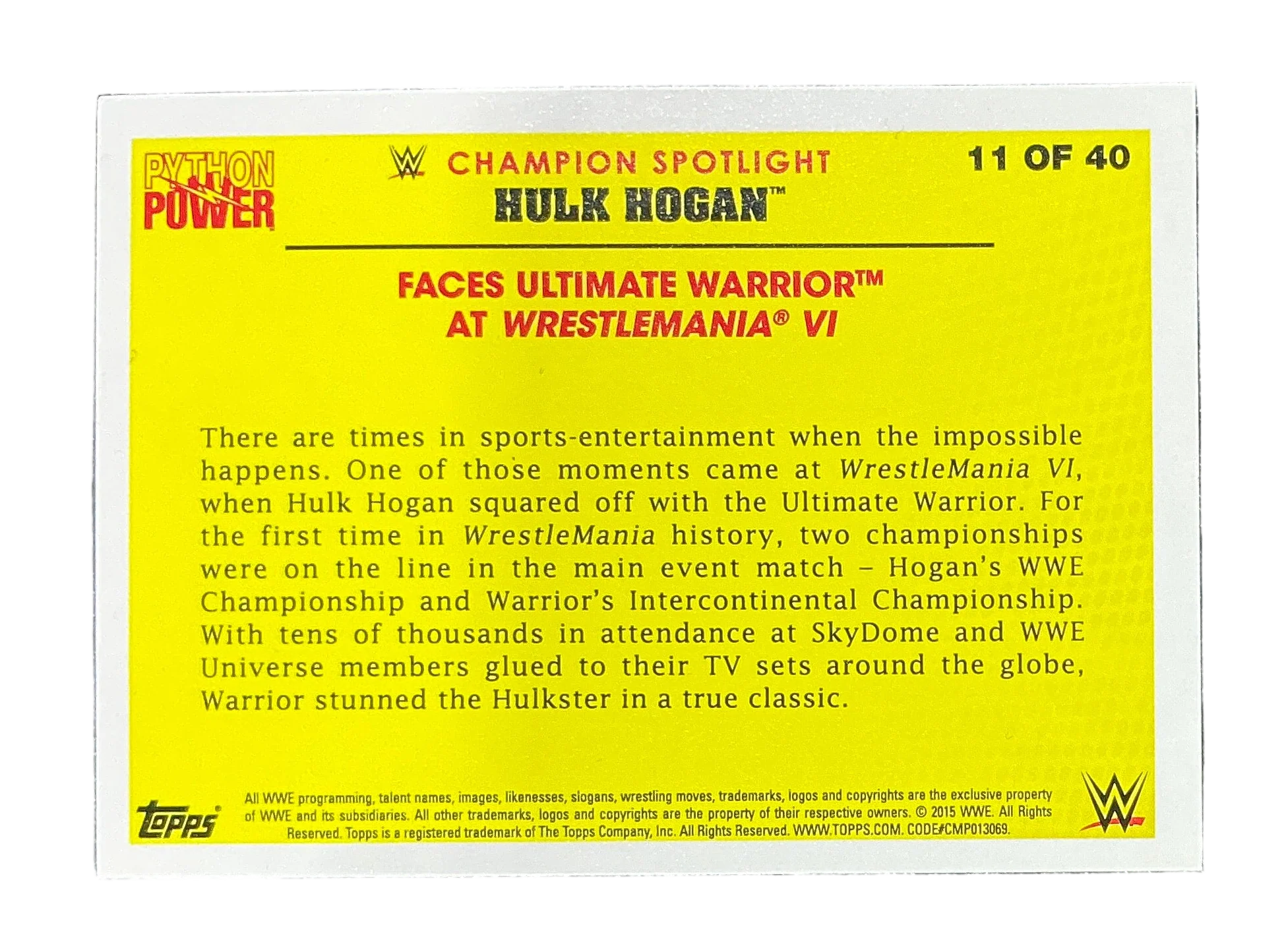 Topps Python Power Hulk Hogan 11 of 40 Trading Card - Image 2