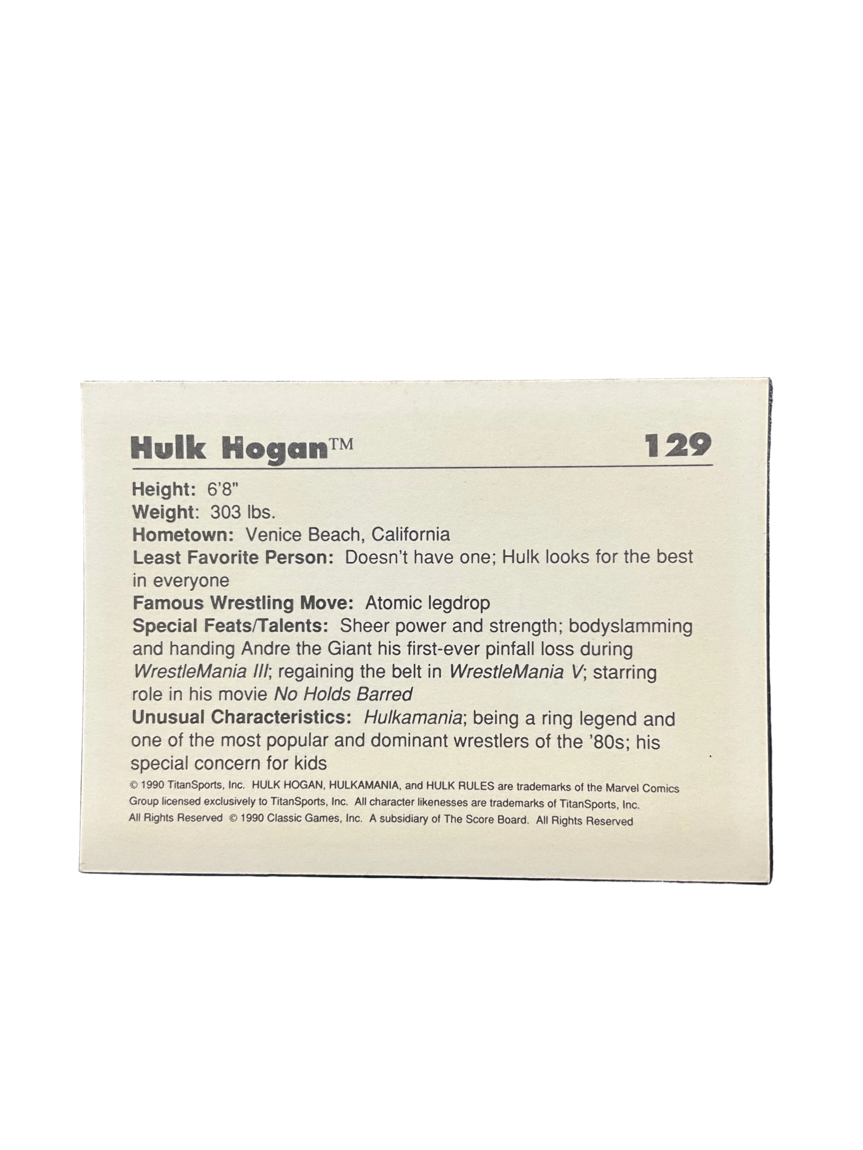 Classic WWF Hulk Hogan #129 Trading Card - Image 2
