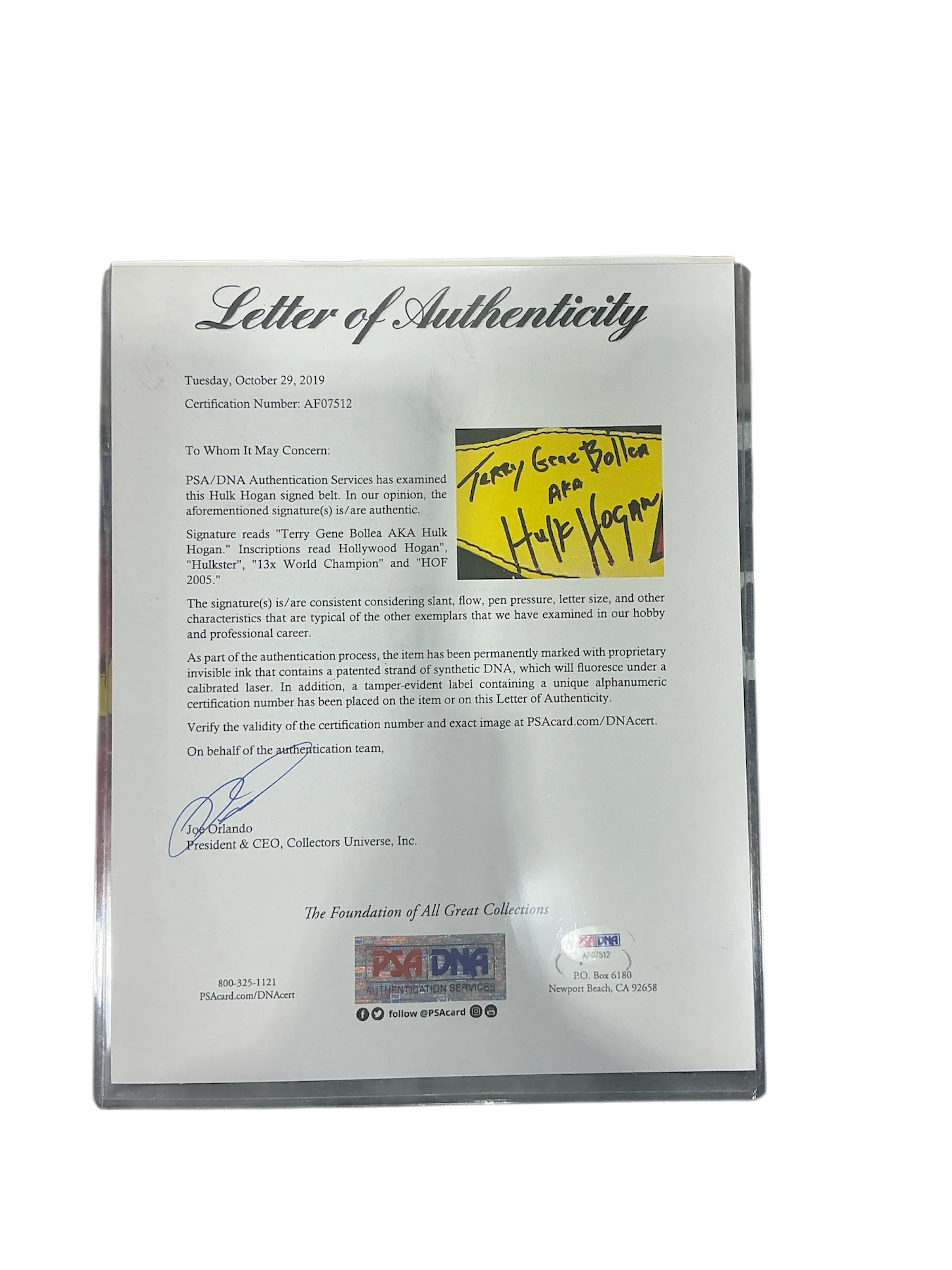Yellow Hulkster Cardillo Weight Belt Signed - Image 2